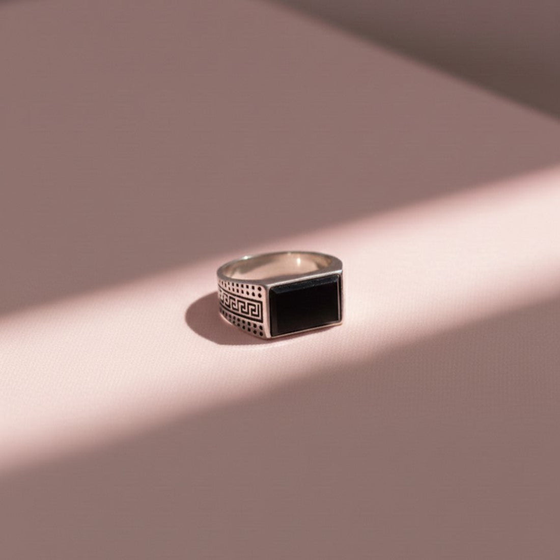 Sleek Silver Signet Ring, Greek Key
