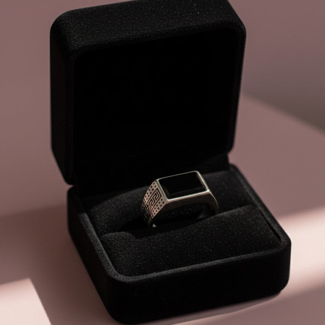 Sleek Silver Signet Ring, Greek Key