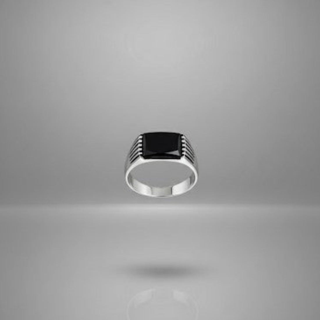 Bold Silver Signet Ring Black Stone.