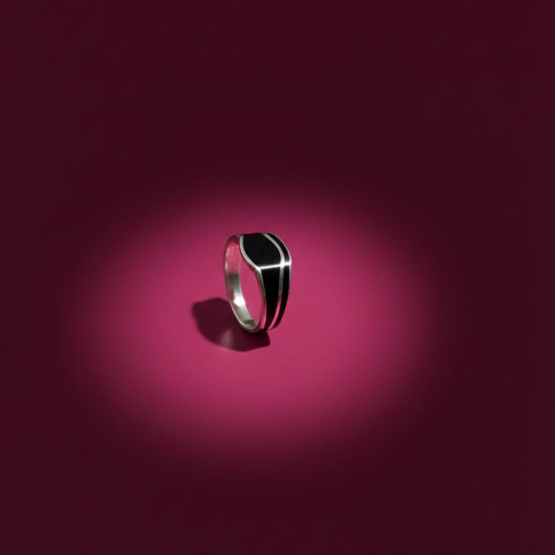 Sleek Black Inlaid Silver Signet Ring