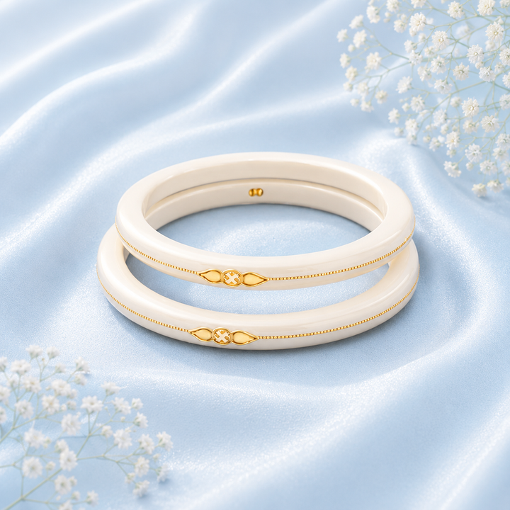 Gold-Accented Ivory Bangles for Timeless Elegance