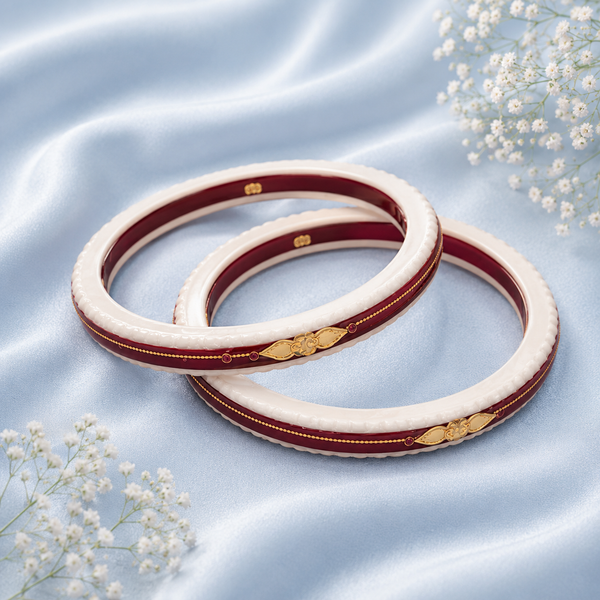 Elegant 22 Karat Gold Bangles - White and Maroon Design