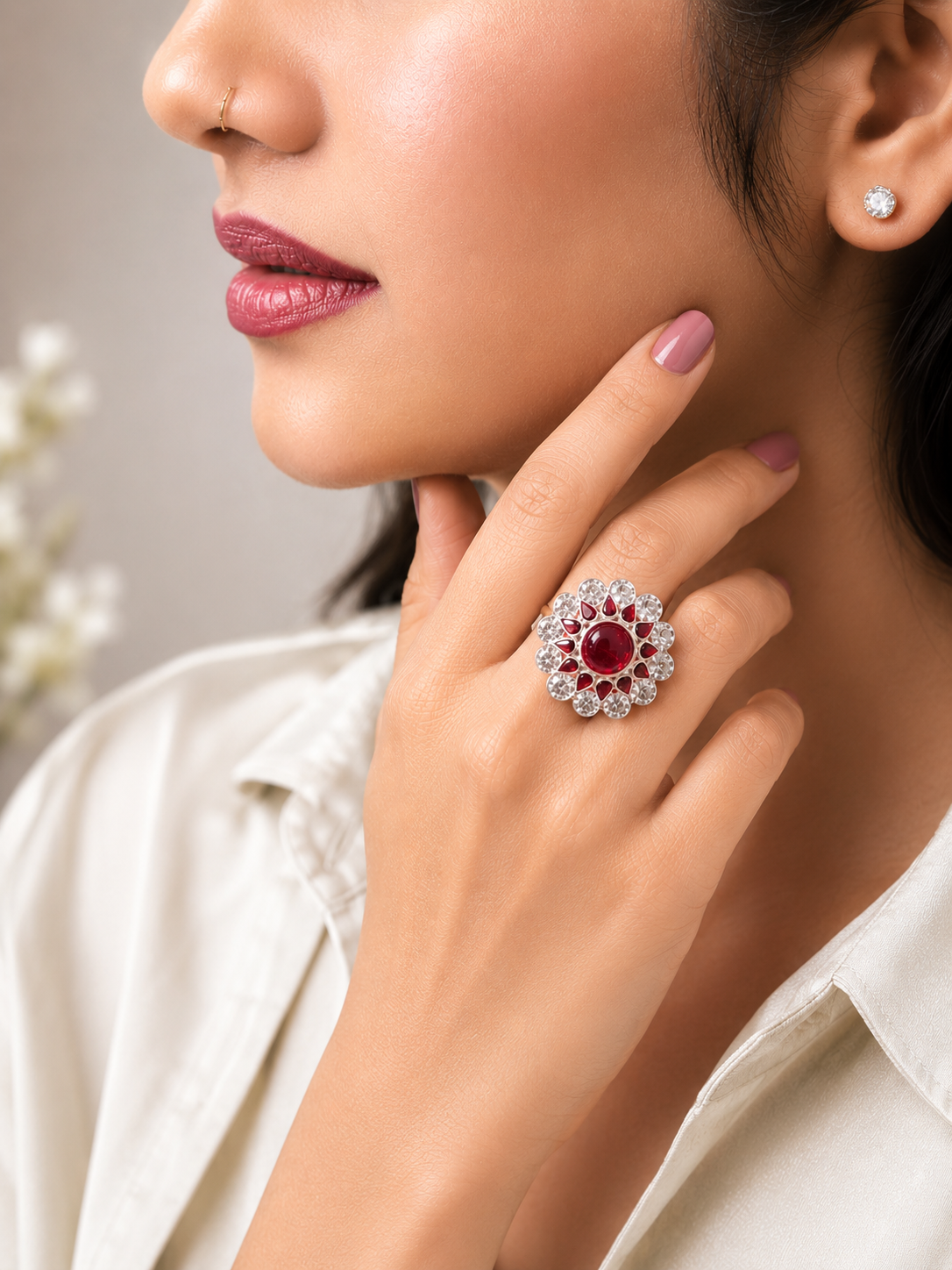 Ruby Floral Statement Ring for Women | Diamond  Ring