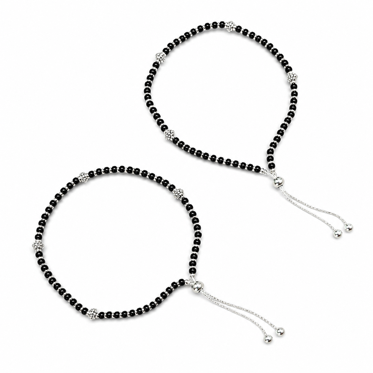 Elegant Black Bead Silver Anklet for Women