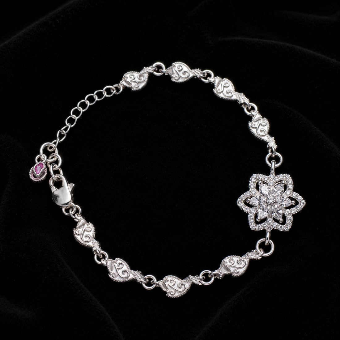 925 Sterling Silver Floral Charm Bracelet for Women | Elegant Flower Design Bracelet