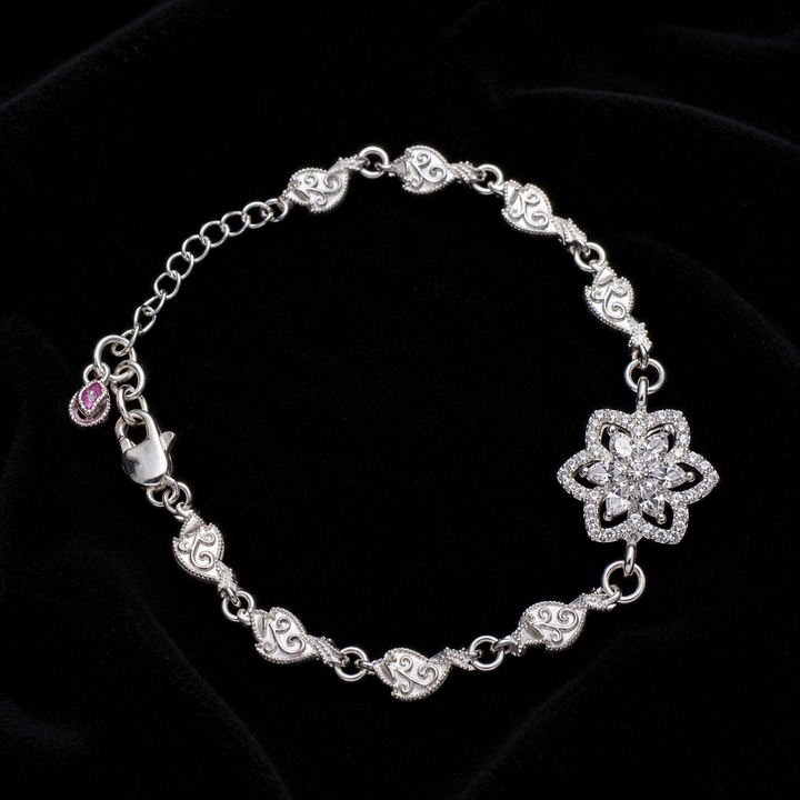 925 Sterling Silver Floral Charm Bracelet for Women | Elegant Flower Design Bracelet