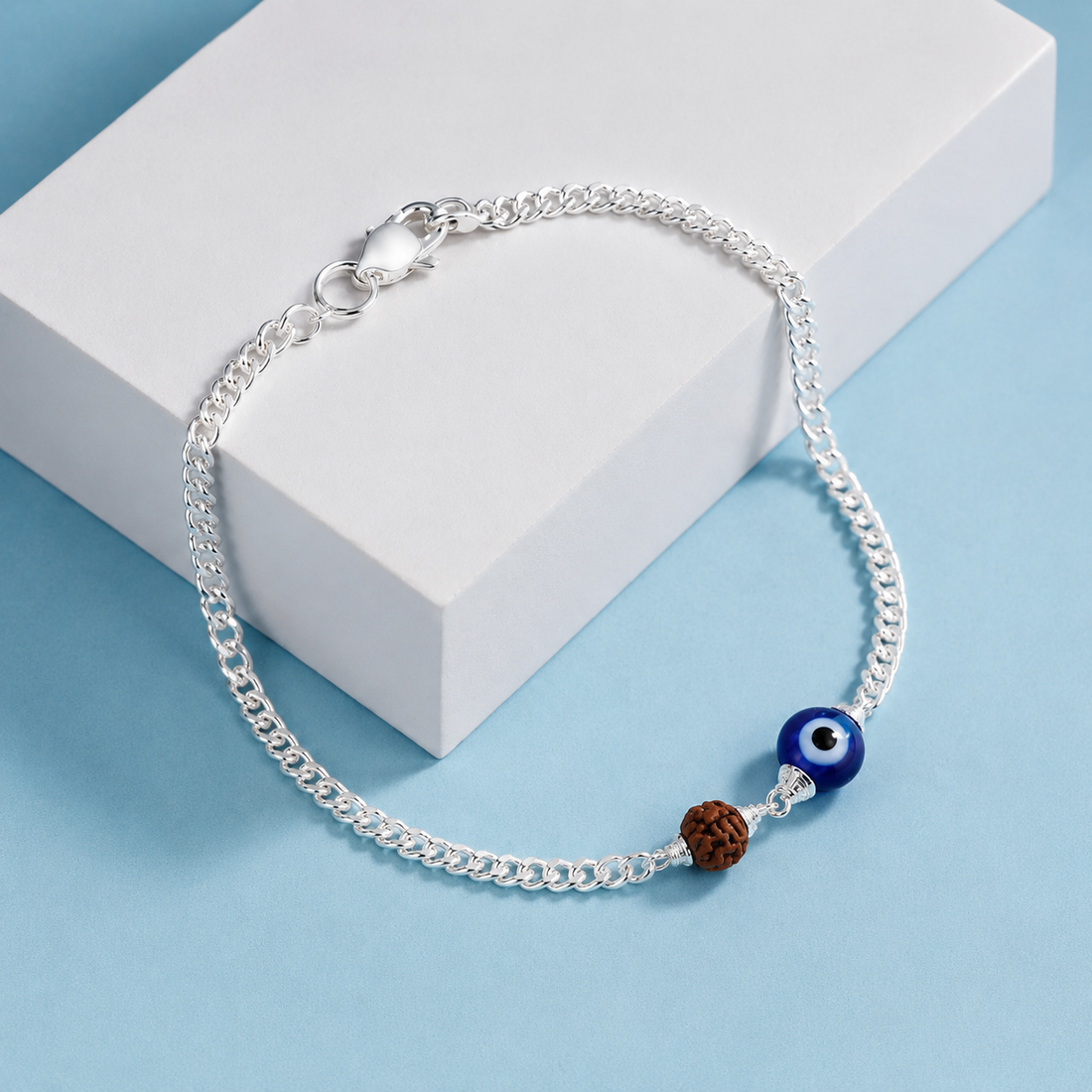 925 Sterling Silver Evil Eye Bracelet for Women & Men | Rudraksha Charm Bracelet
