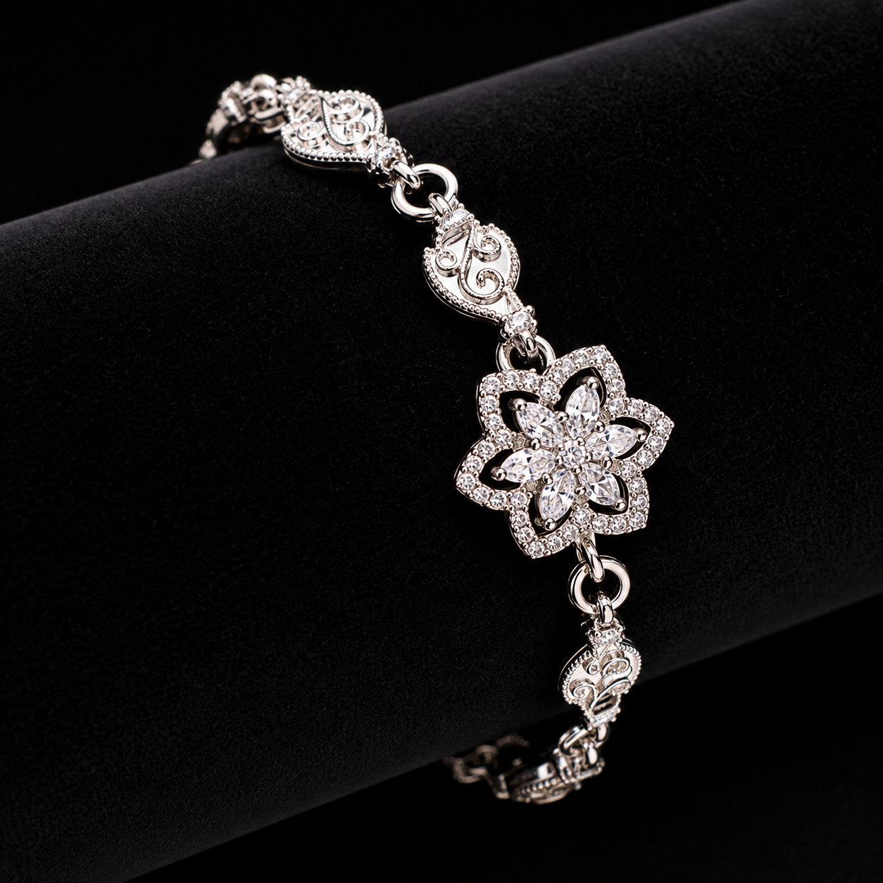925 Sterling Silver Floral Charm Bracelet for Women | Elegant Flower Design Bracelet