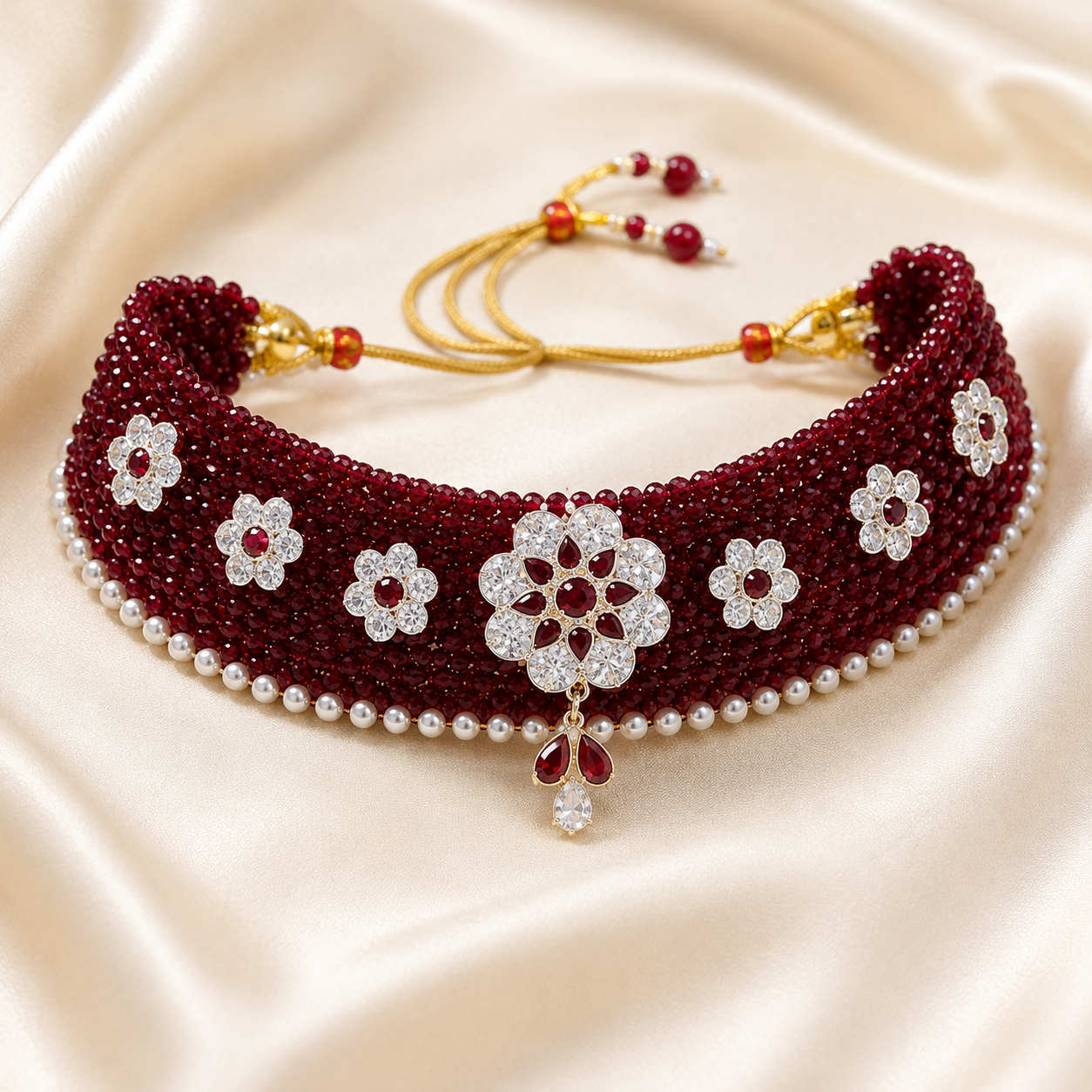 Exquisite Beaded Choker with Diamond