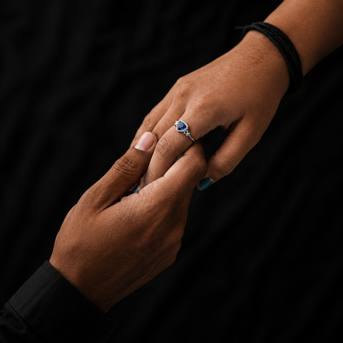 Luxury Sapphire Couple Ring Set | Elegant Silver Engagement