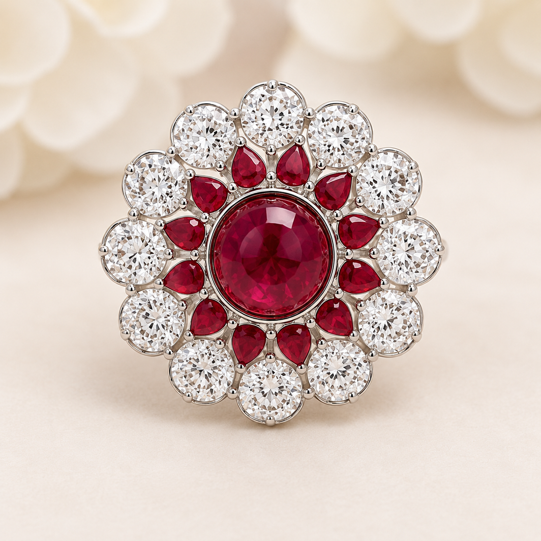 Ruby Floral Statement Ring for Women | Diamond  Ring
