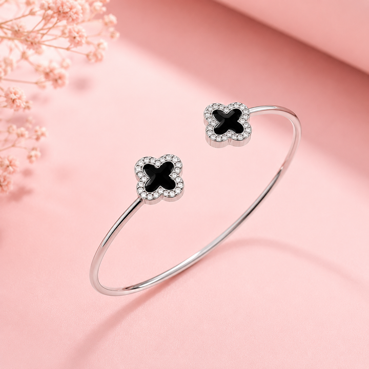 Black Clover Silver Open Cuff Bracelet for Women