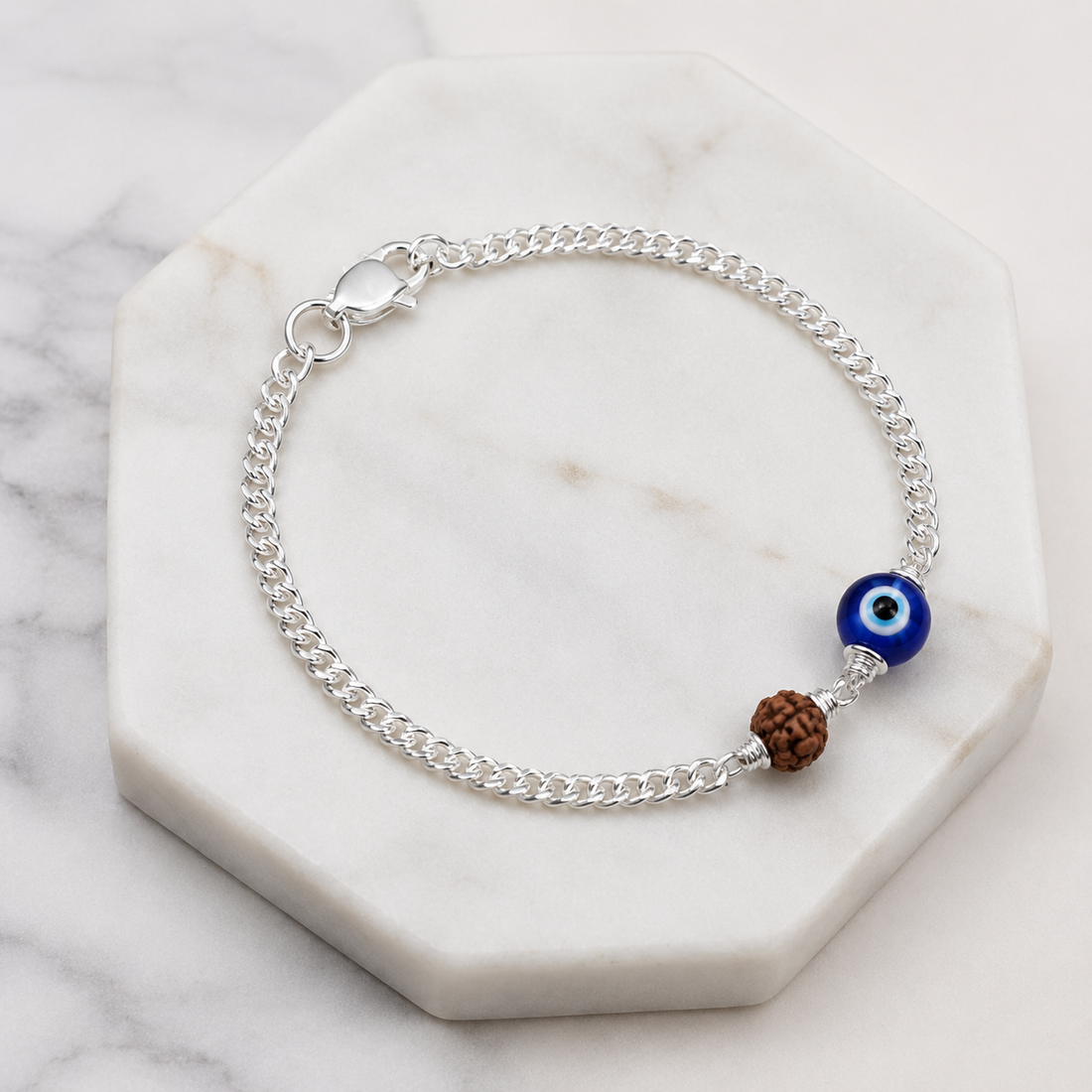 925 Sterling Silver Evil Eye Bracelet for Women & Men | Rudraksha Charm Bracelet