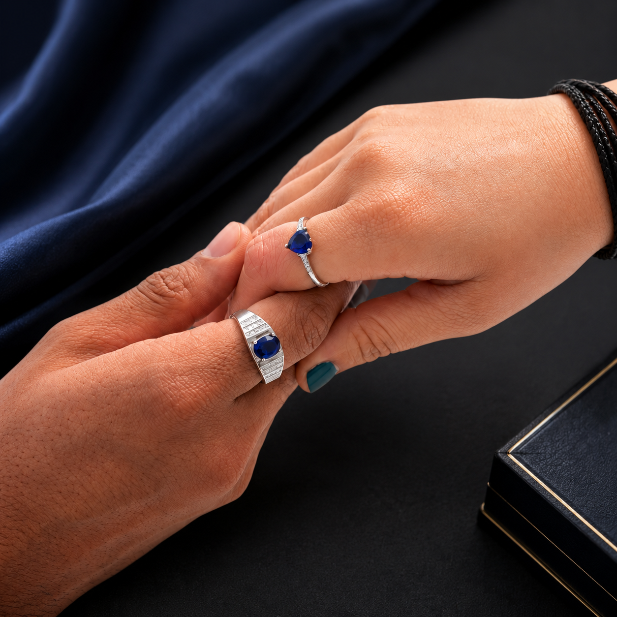 Royal Blue Sapphire Couple Ring Set – Premium Silver