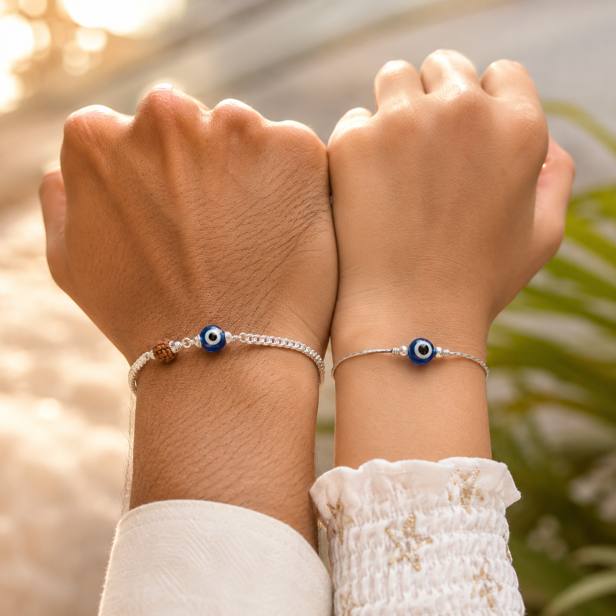 Couple Evil Eye Silver Bracelet Set 💙