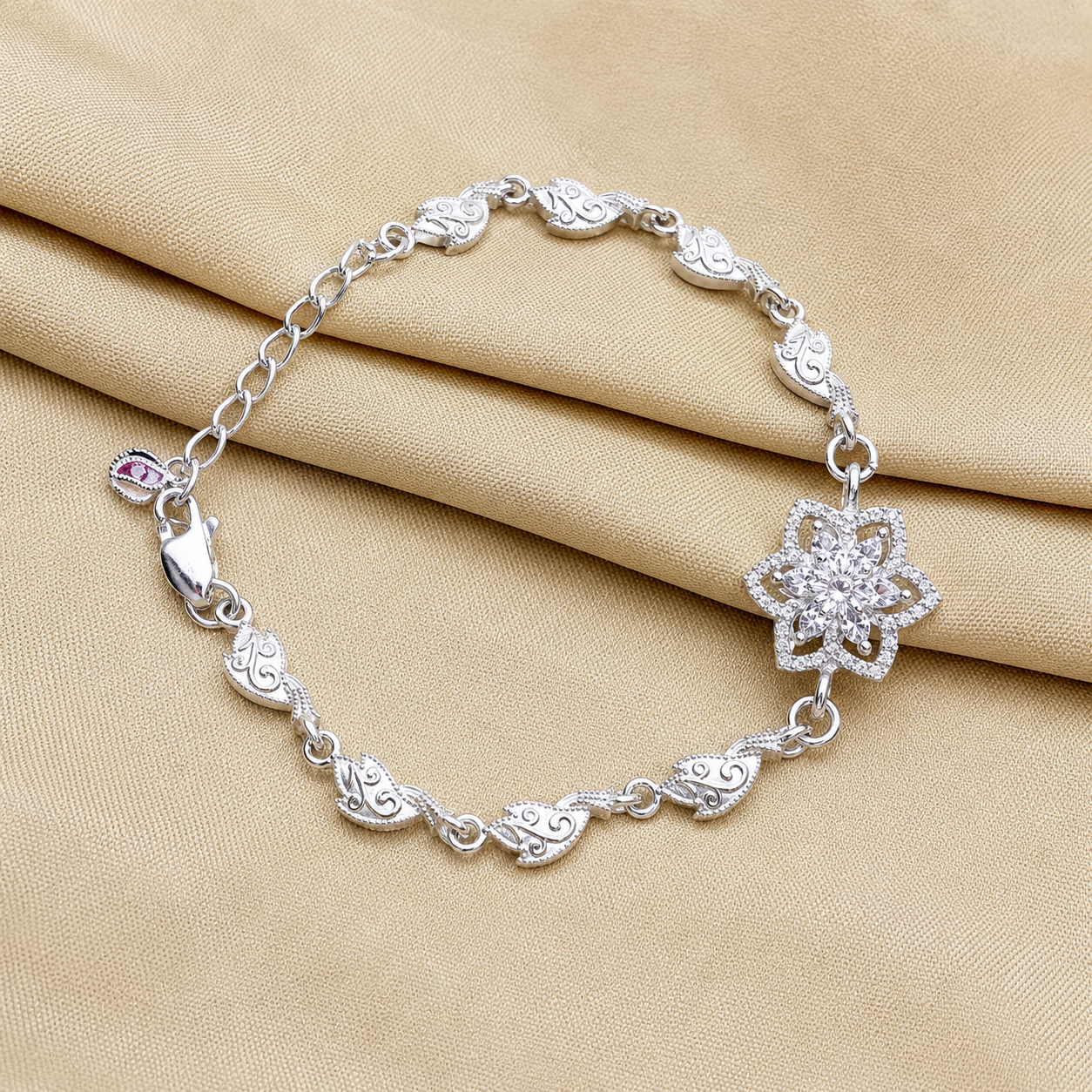 925 Sterling Silver Floral Charm Bracelet for Women | Elegant Flower Design Bracelet