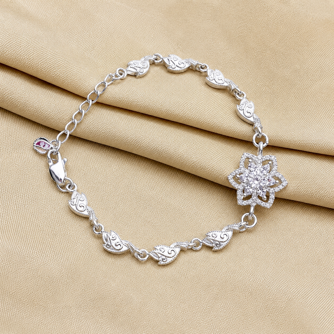 925 Sterling Silver Floral Charm Bracelet for Women | Elegant Flower Design Bracelet