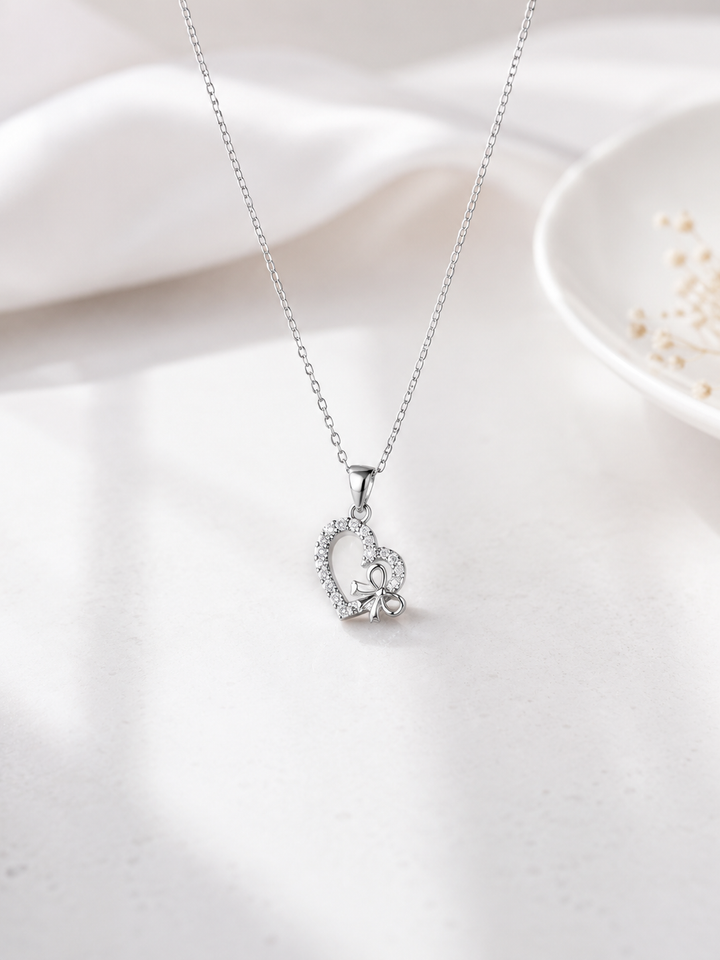 Silver Heart Pendant Necklace for Women | Elegant Stone Design - Balaji Jewellers
