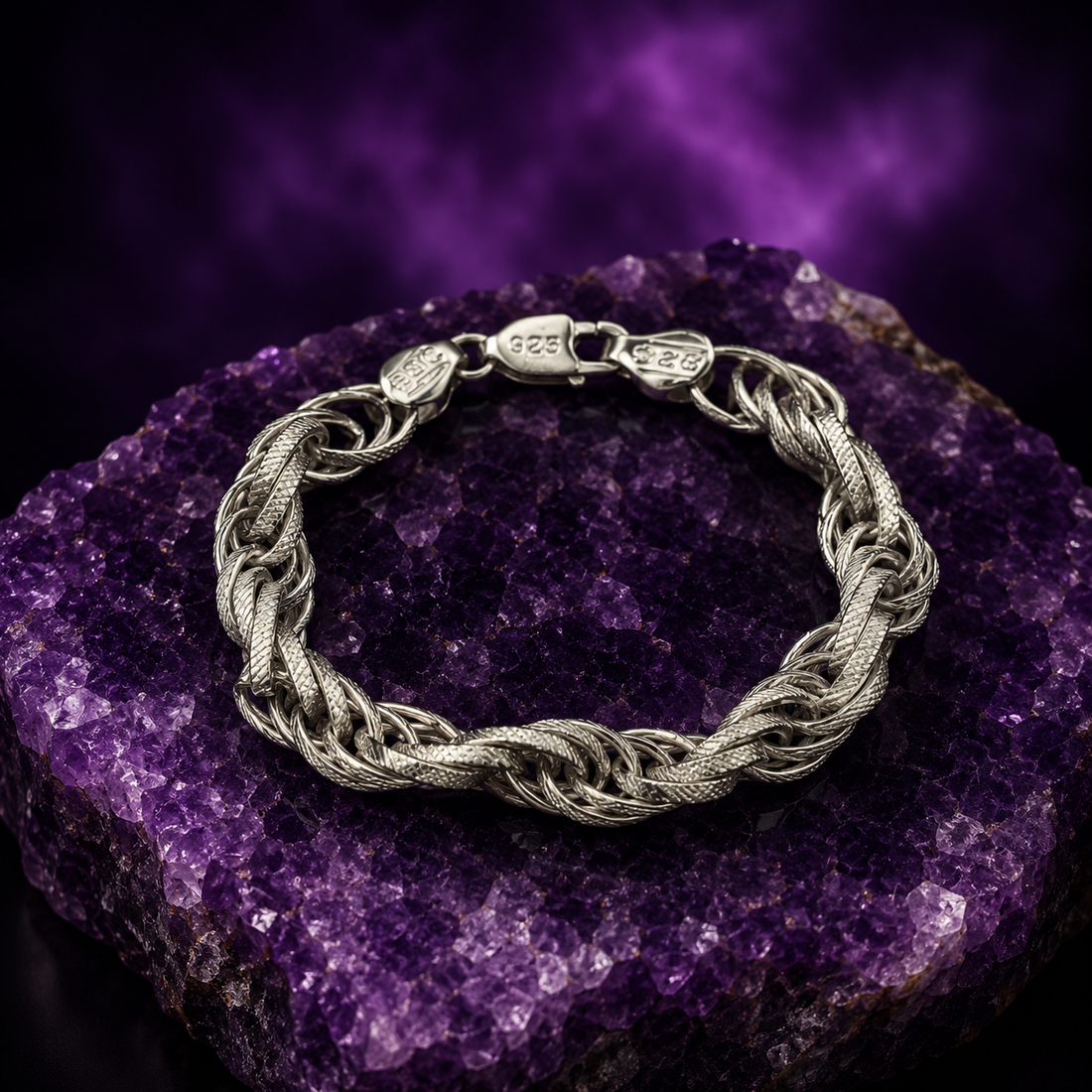 925 Sterling Silver Braided Link Bracelet | Luxury Woven Chain Bracelet for Men & Women