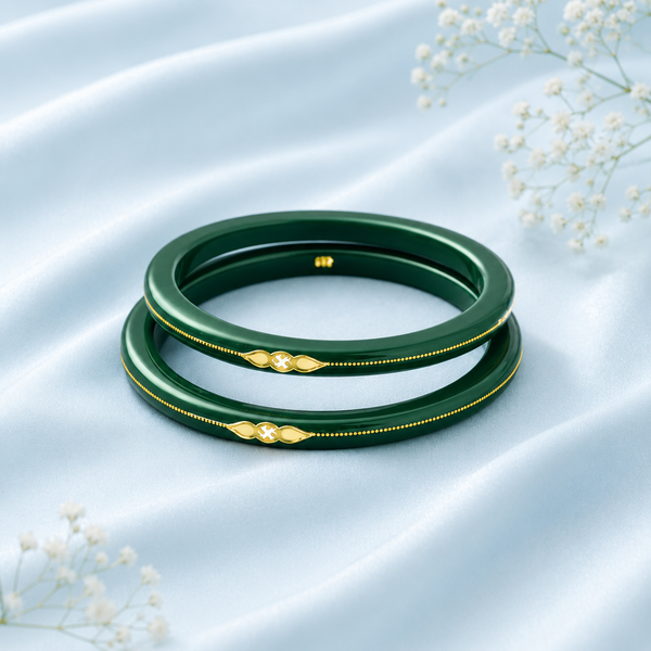 Traditional Green Gold Accented Bangles by Balaji Jewellers