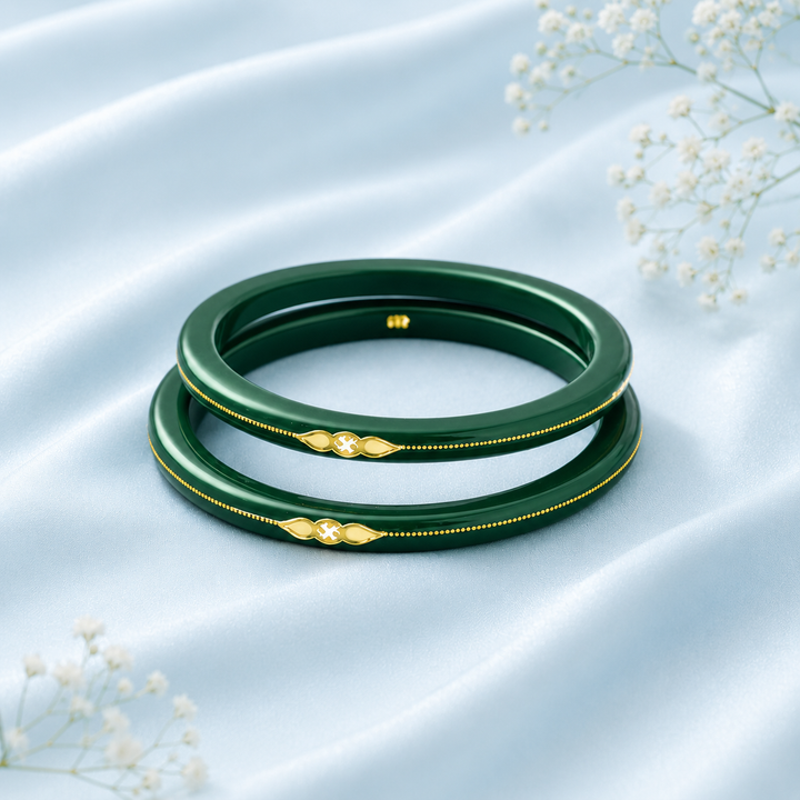 Traditional Green Gold Accented Bangles by Balaji Jewellers