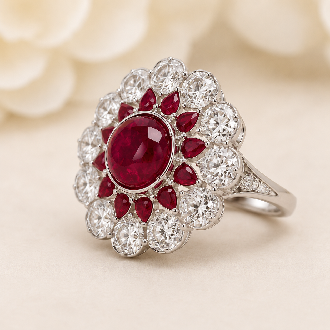 Ruby Floral Statement Ring for Women | Diamond  Ring
