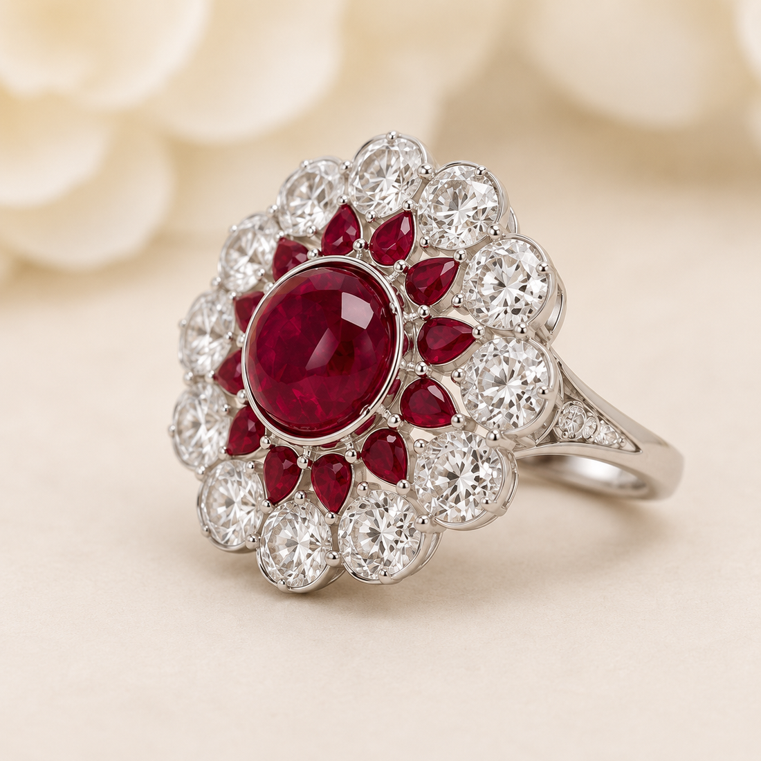 Ruby Floral Statement Ring for Women | Diamond  Ring