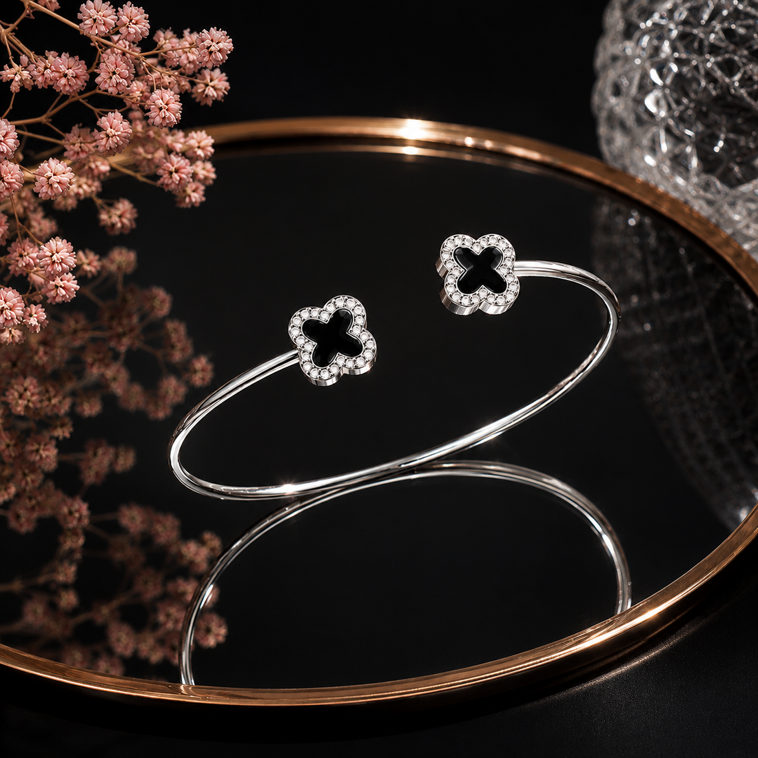 Black Clover Silver Open Cuff Bracelet for Women
