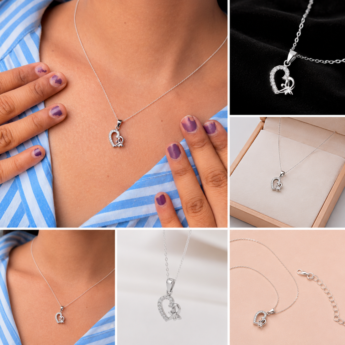 925 Sterling Silver Heart Butterfly Necklace for Women | Crystal Pendant Jewelry