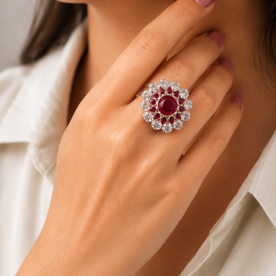 Ruby Floral Statement Ring for Women | Diamond  Ring