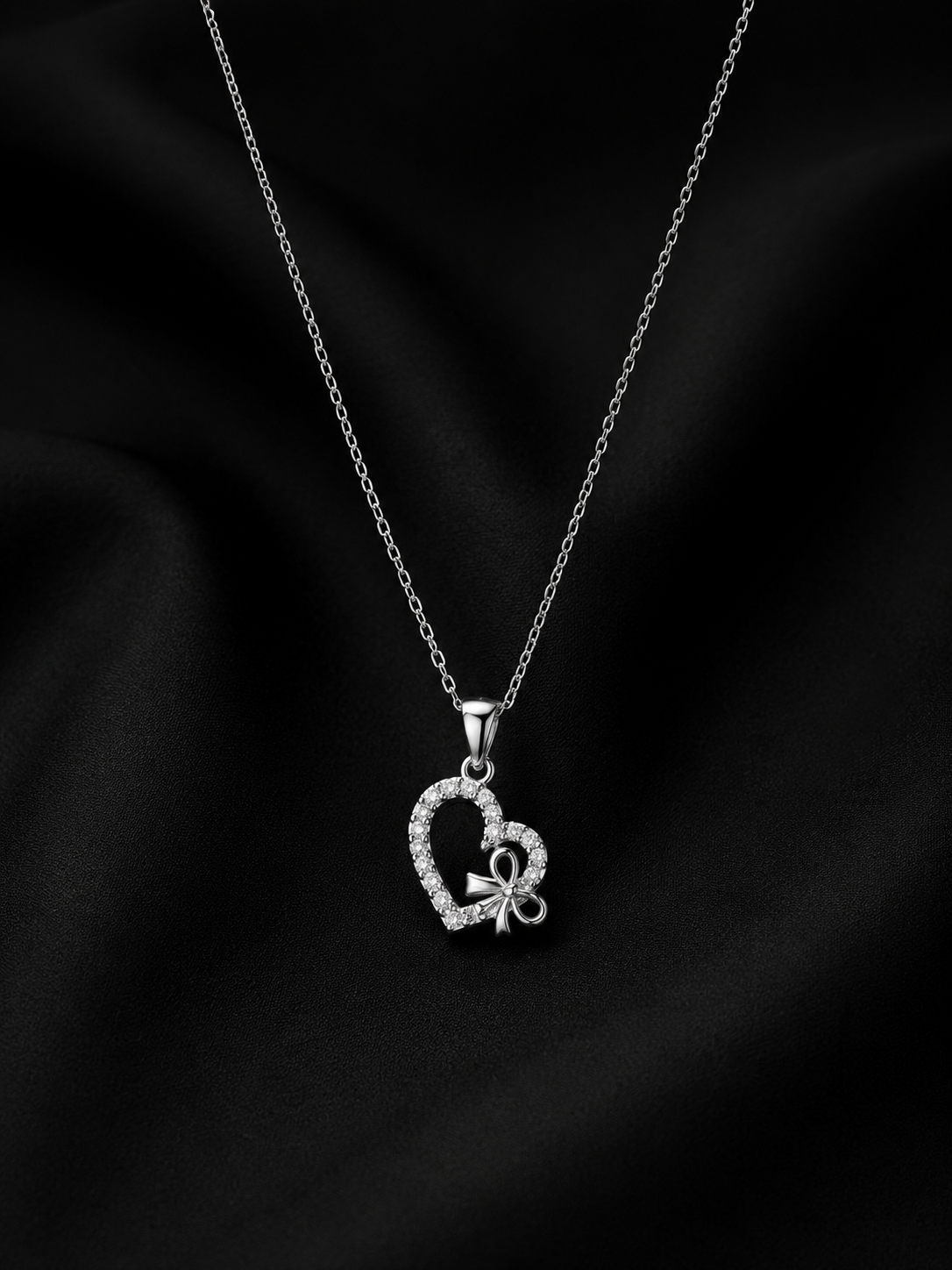 Silver Heart Pendant Necklace for Women | Elegant Stone Design - Balaji Jewellers