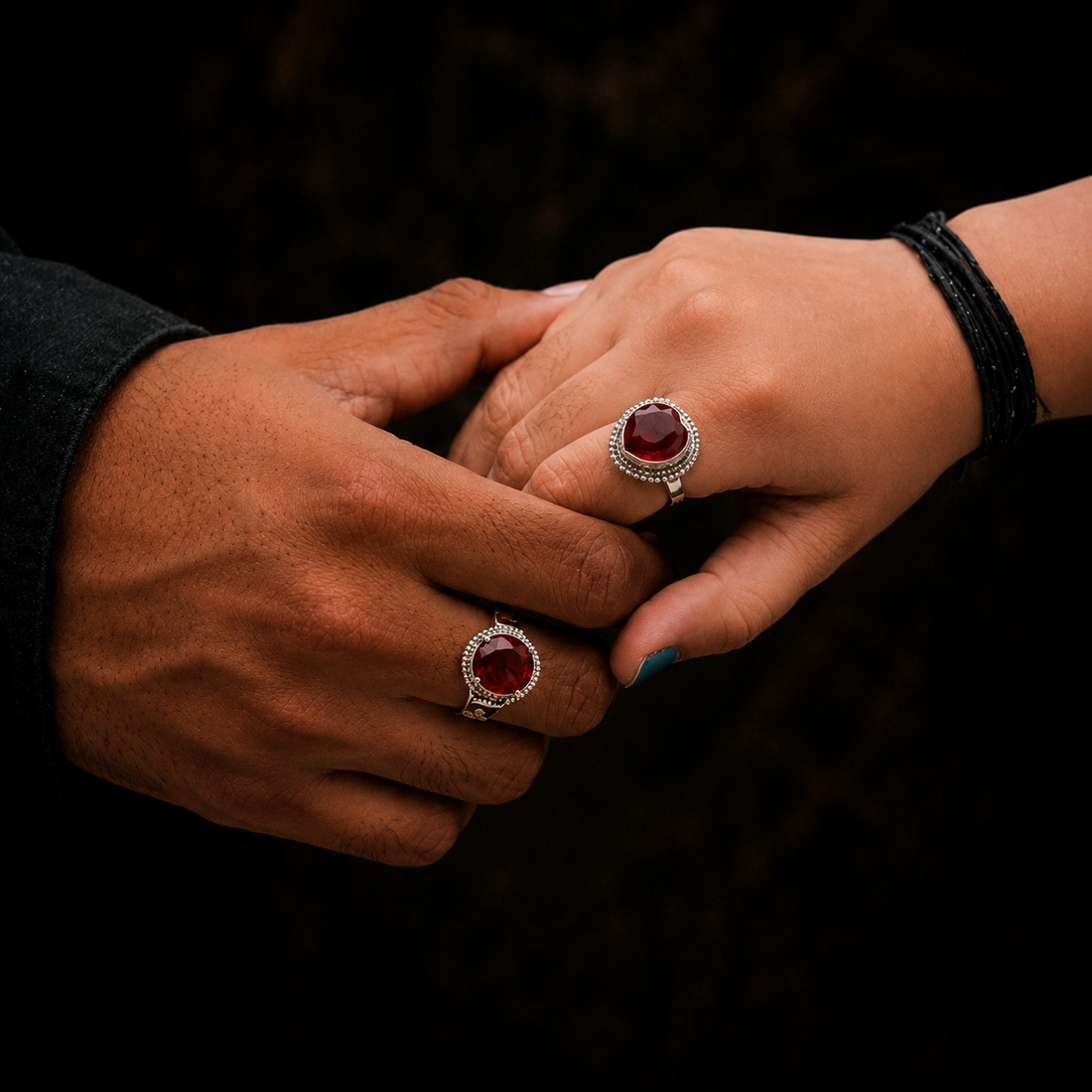 Luxury Couple Ruby Rings – Elegant Silver Matching Ring Set