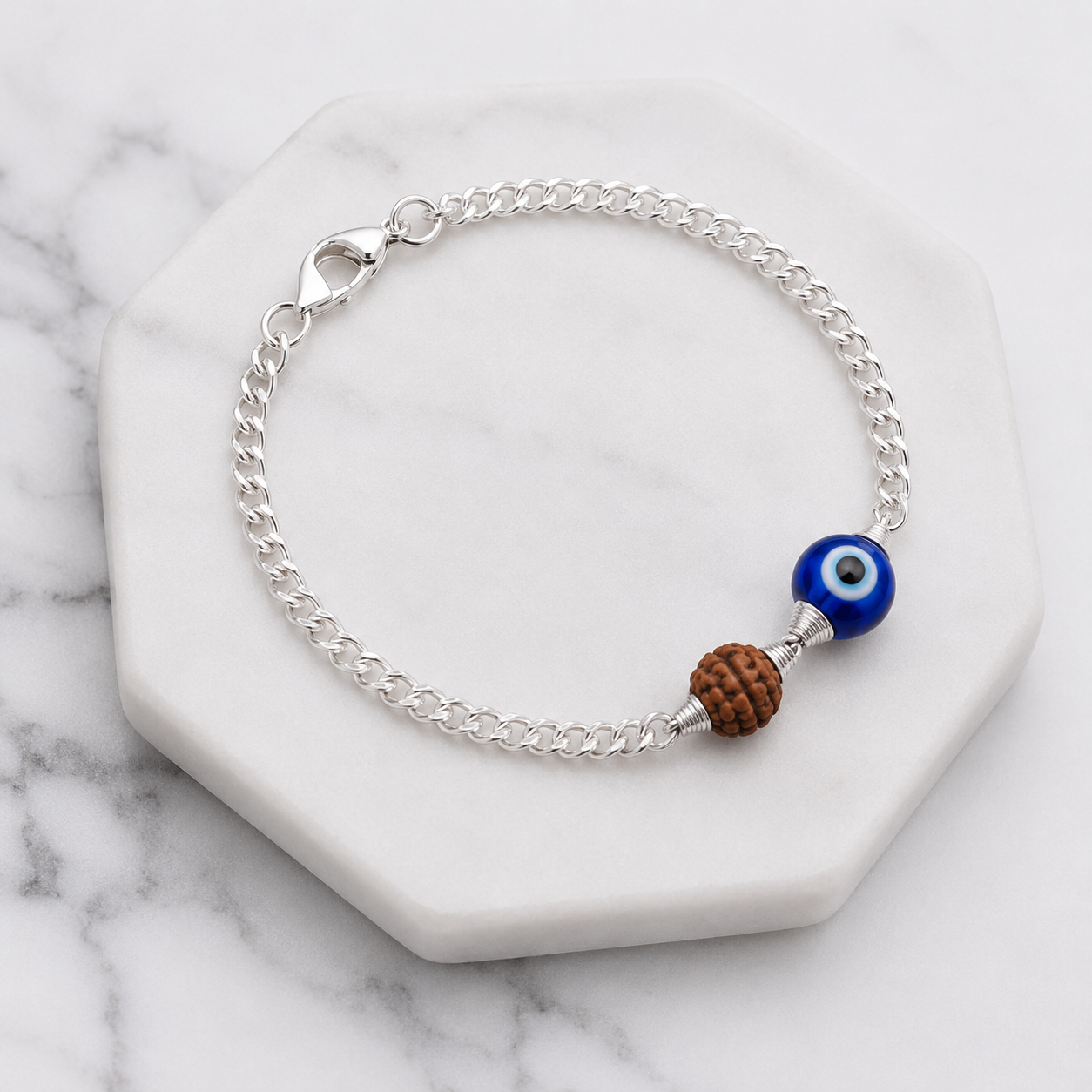 925 Sterling Silver Evil Eye Bracelet for Women & Men | Rudraksha Charm Bracelet