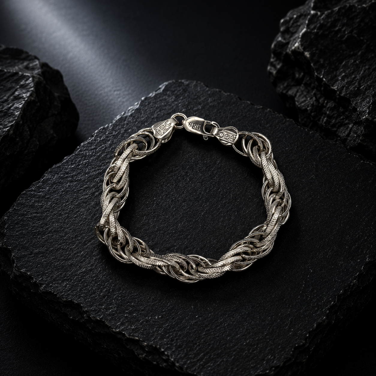 925 Sterling Silver Braided Link Bracelet | Luxury Woven Chain Bracelet for Men & Women