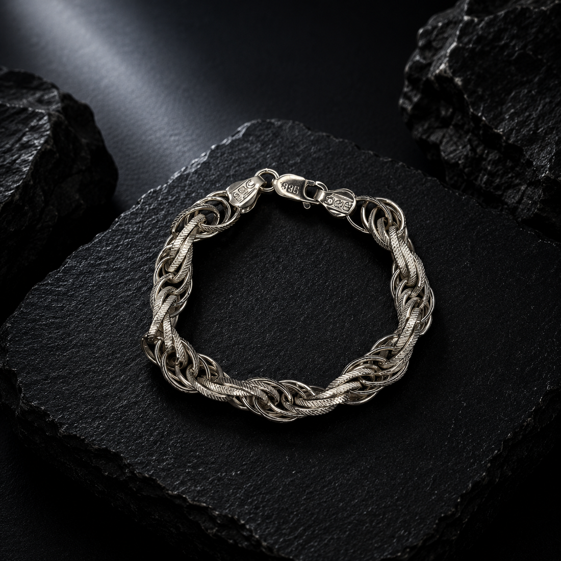 925 Sterling Silver Braided Link Bracelet | Luxury Woven Chain Bracelet for Men & Women