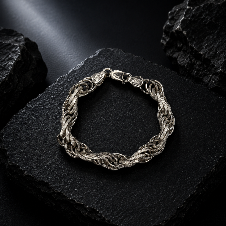 925 Sterling Silver Braided Link Bracelet | Luxury Woven Chain Bracelet for Men & Women