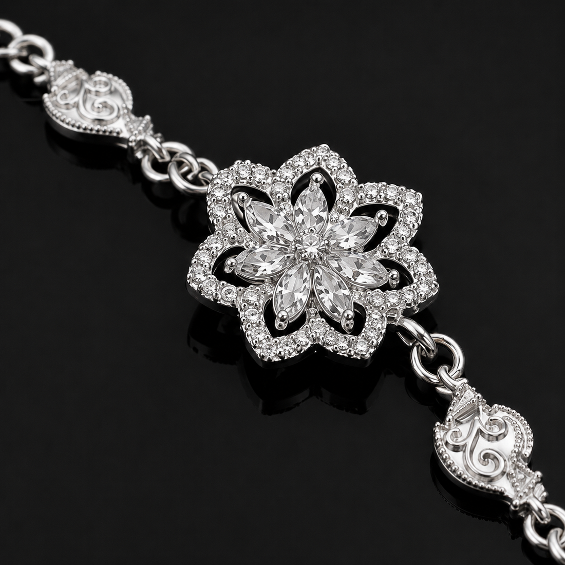 925 Sterling Silver Floral Charm Bracelet for Women | Elegant Flower Design Bracelet