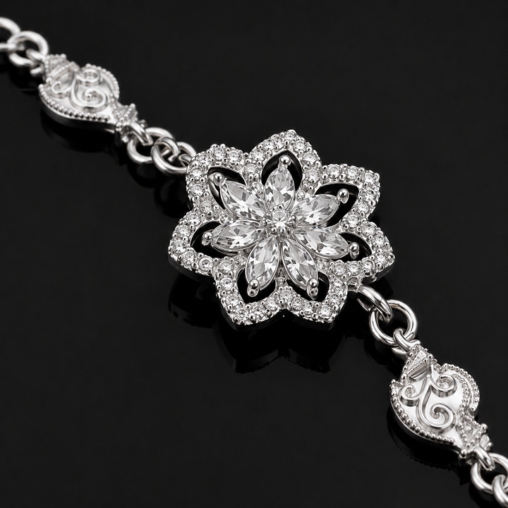 925 Sterling Silver Floral Charm Bracelet for Women | Elegant Flower Design Bracelet