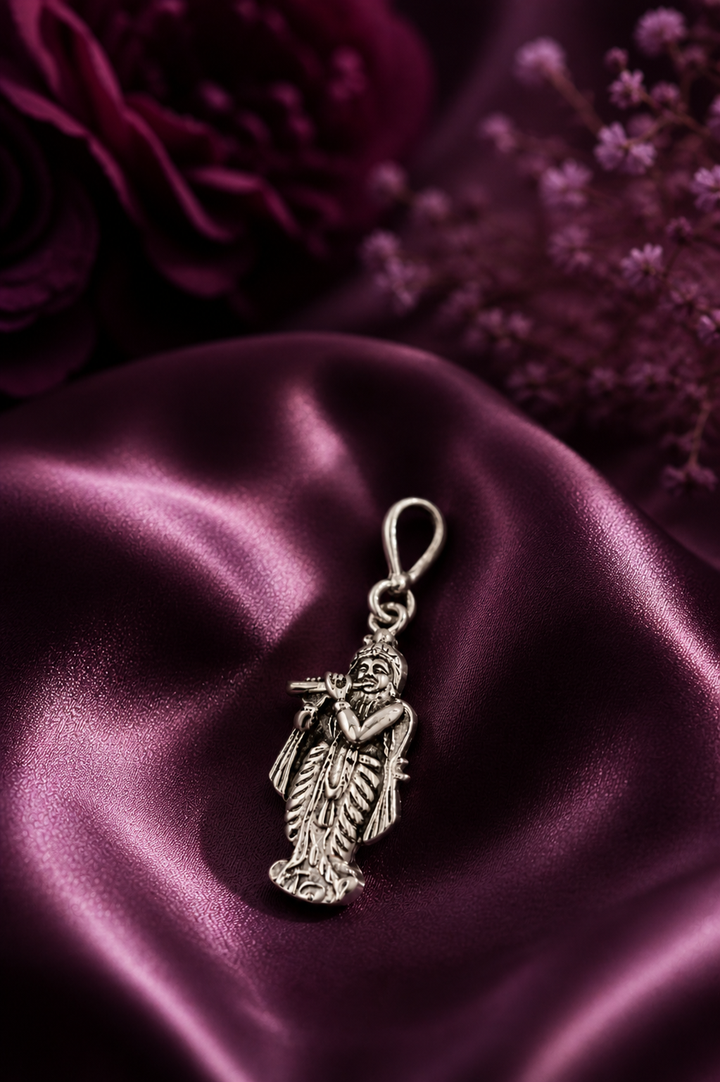 Lord Krishna Silver Pendant - Spiritual 925 Sterling Silver Charm - Balaji Jewellers