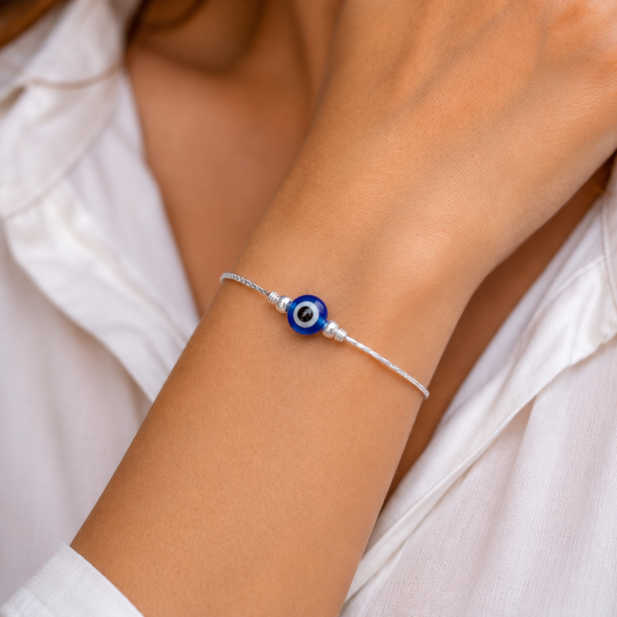 Couple Evil Eye Silver Bracelet Set 💙