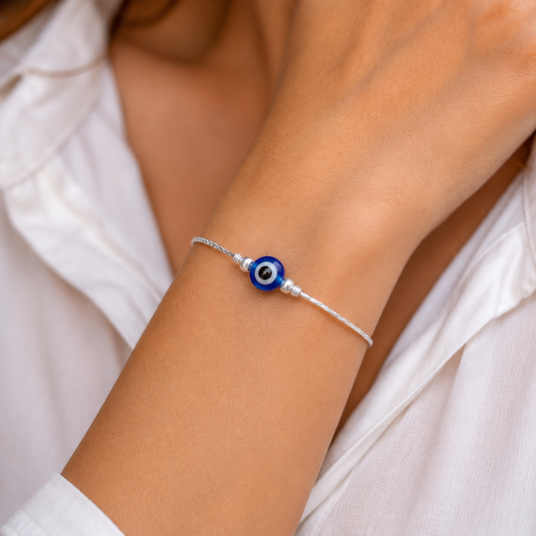 Couple Evil Eye Silver Bracelet Set 💙