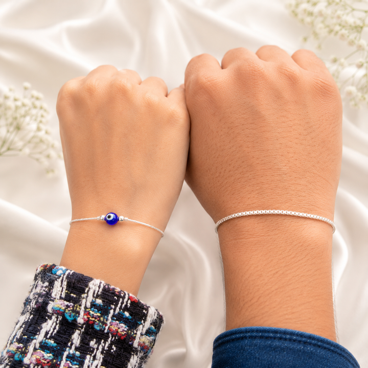 Duo Tone Silver Couple Bracelet Set