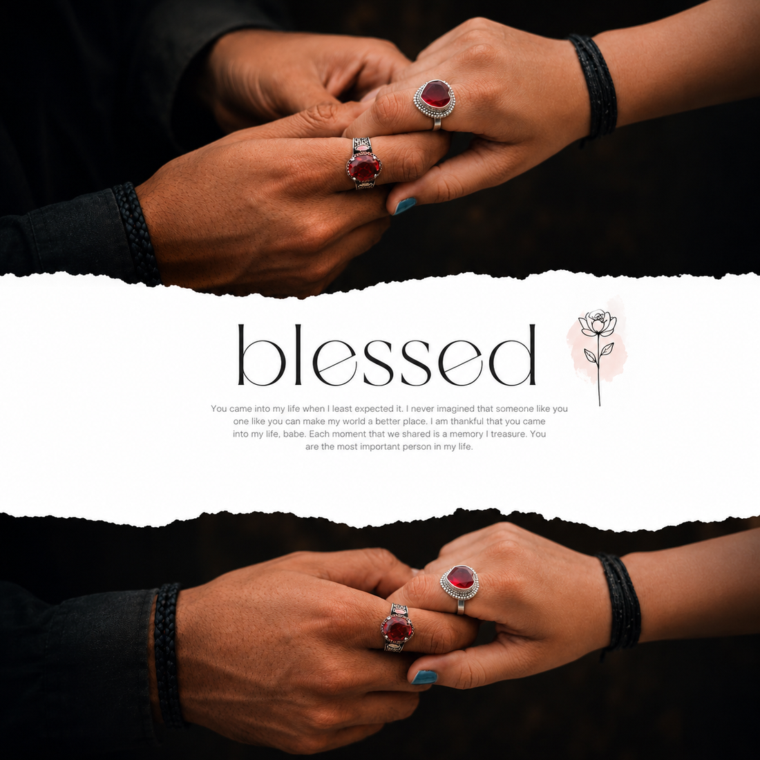 Luxury Couple Ruby Rings – Elegant Silver Matching Ring Set