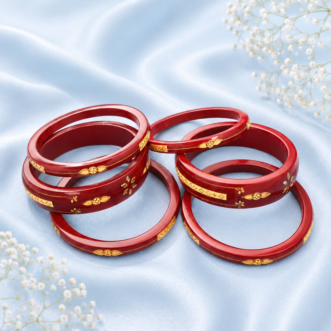 Red Gold Work Bangle Set by Balaji Jewellers