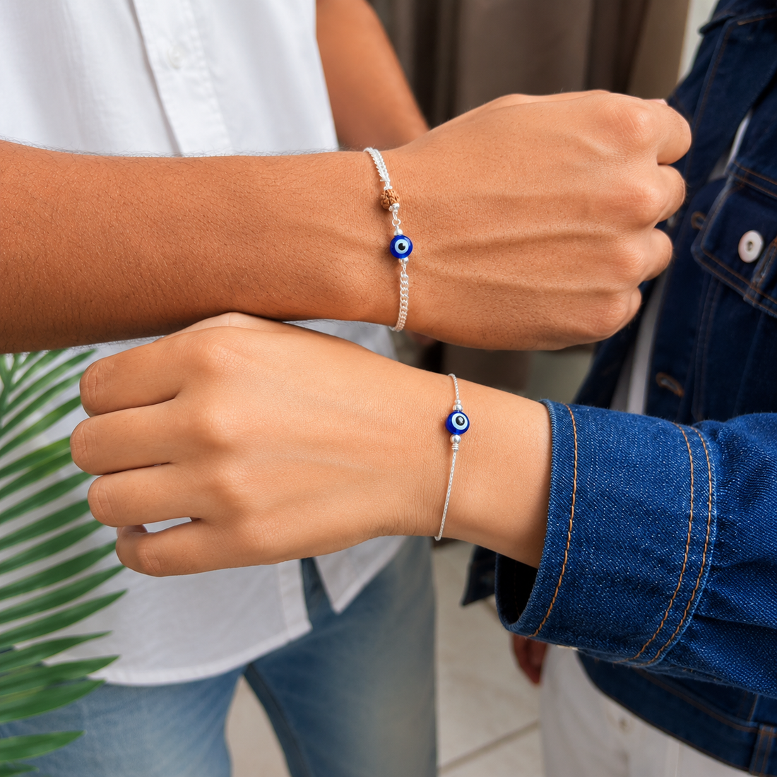 Couple Evil Eye Silver Bracelet Set 💙