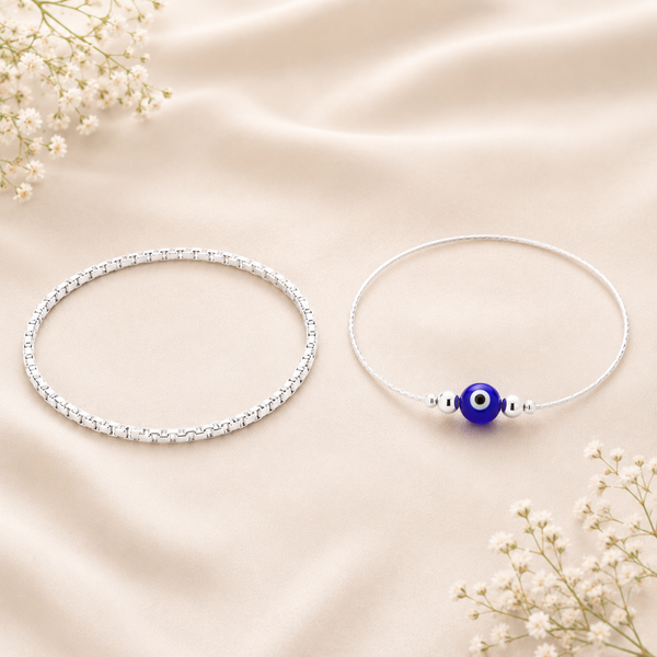 Duo Tone Silver Couple Bracelet Set
