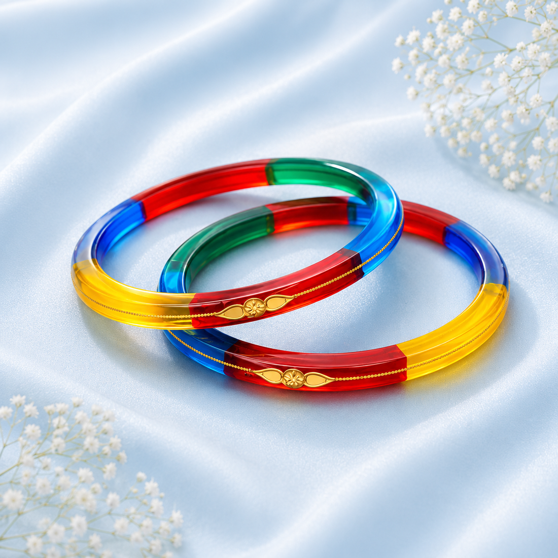 Handcrafted Gold Bangles with Vibrant Color Segments