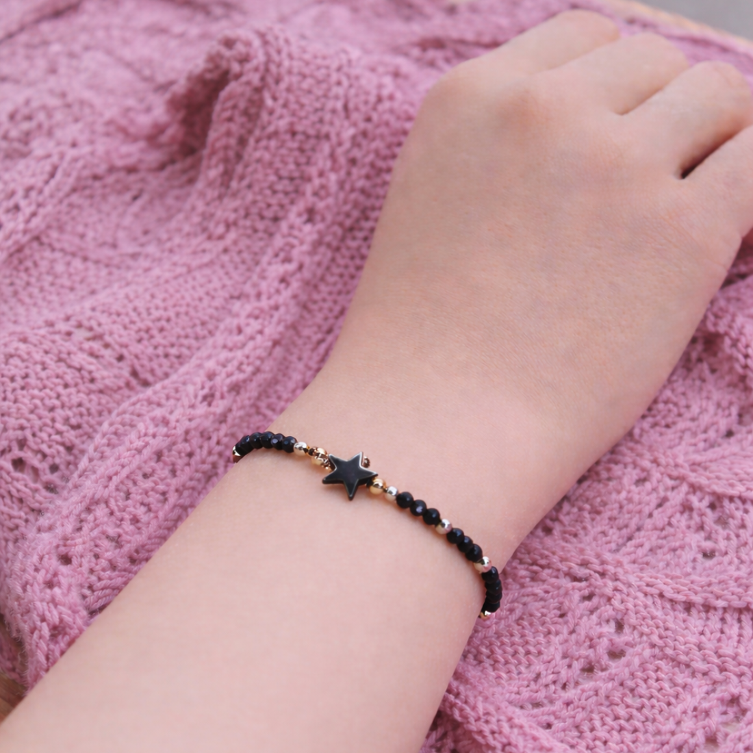 Celestial Onyx Star Charm Beaded Bracelet