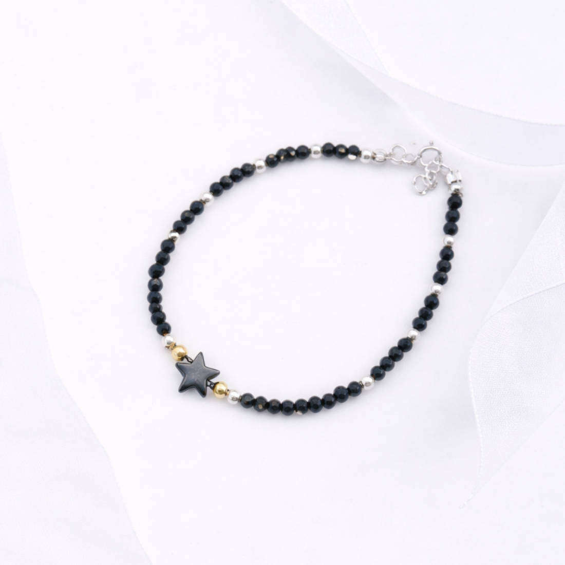 Celestial Onyx Star Charm Beaded Bracelet