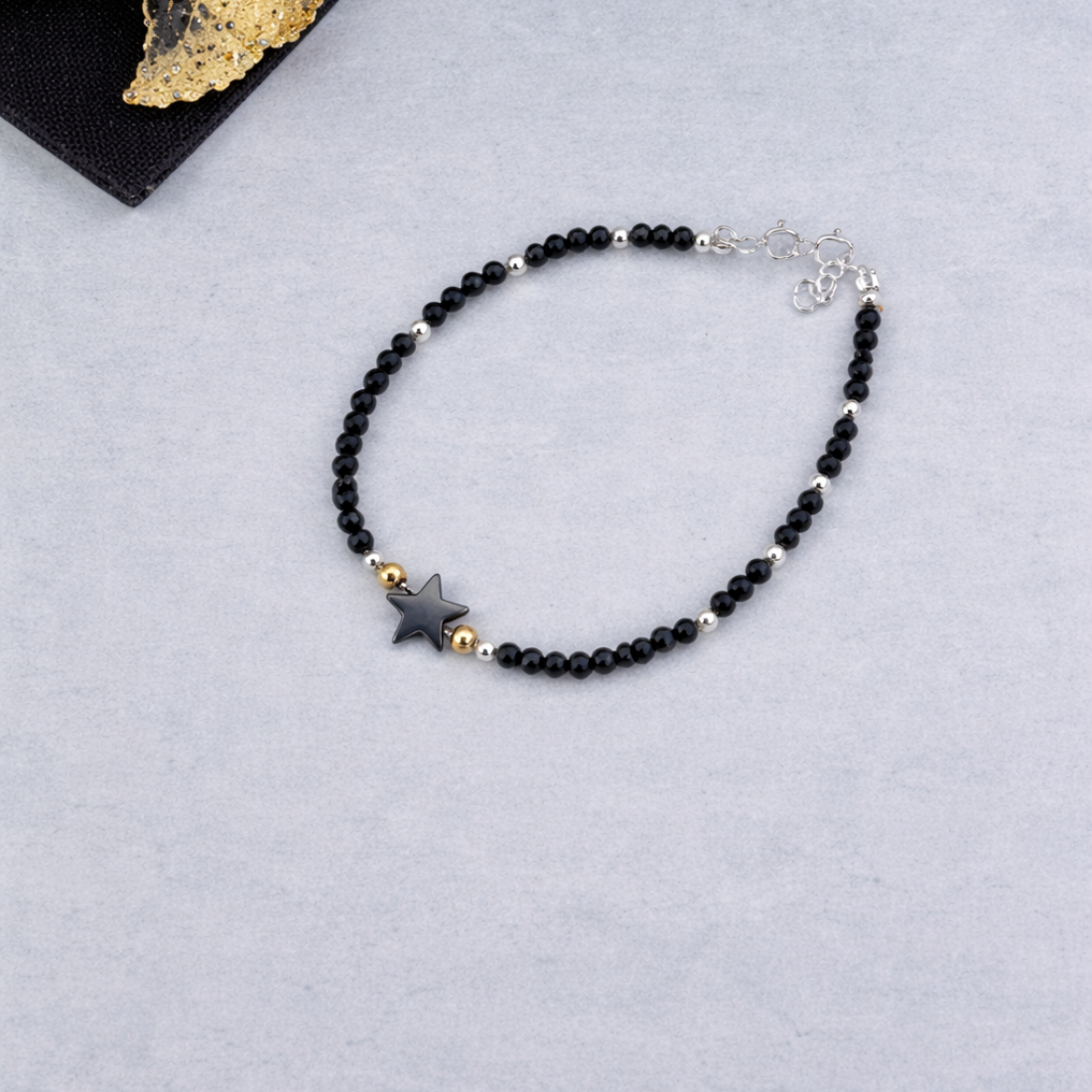 Celestial Onyx Star Charm Beaded Bracelet